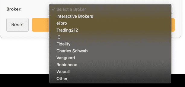 Broker Selection on Position Size Calculator