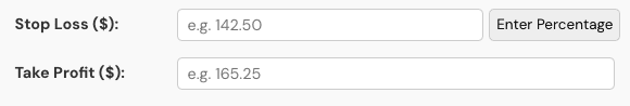Stop Loss and Take Profit Selection on Position Size Calculator