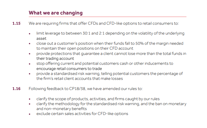 FCA rules on 30:1 trading for CFDs